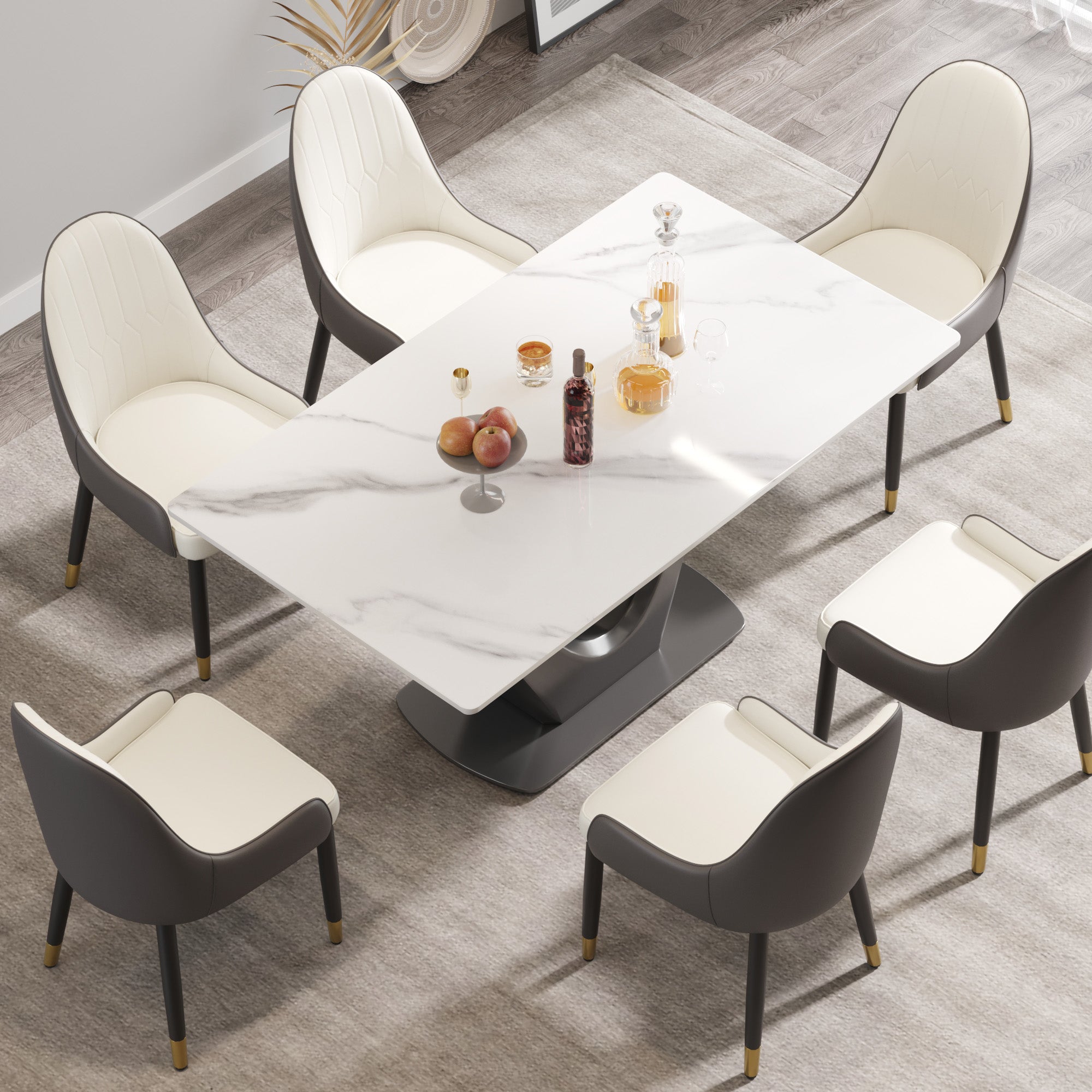 63 "modern artificial stone white panel gray V-shaped metal legs-can accommodate 6-8 people. 63 "modern artificial stone white panel gray V-shaped metal legs-can accommodate 6-8 people.